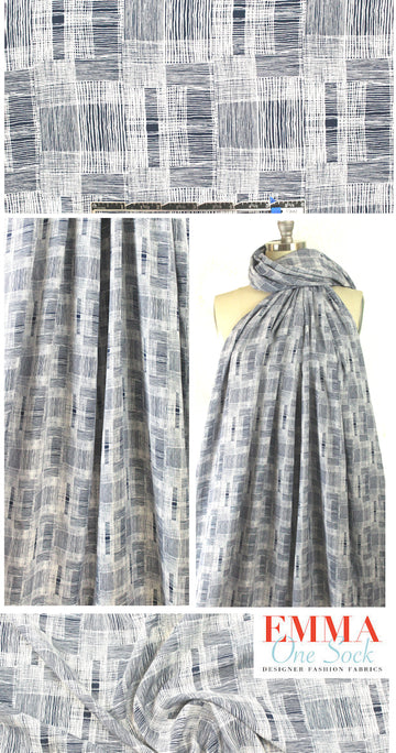 navy/white crosshatch graphic viscose 'poplin' woven