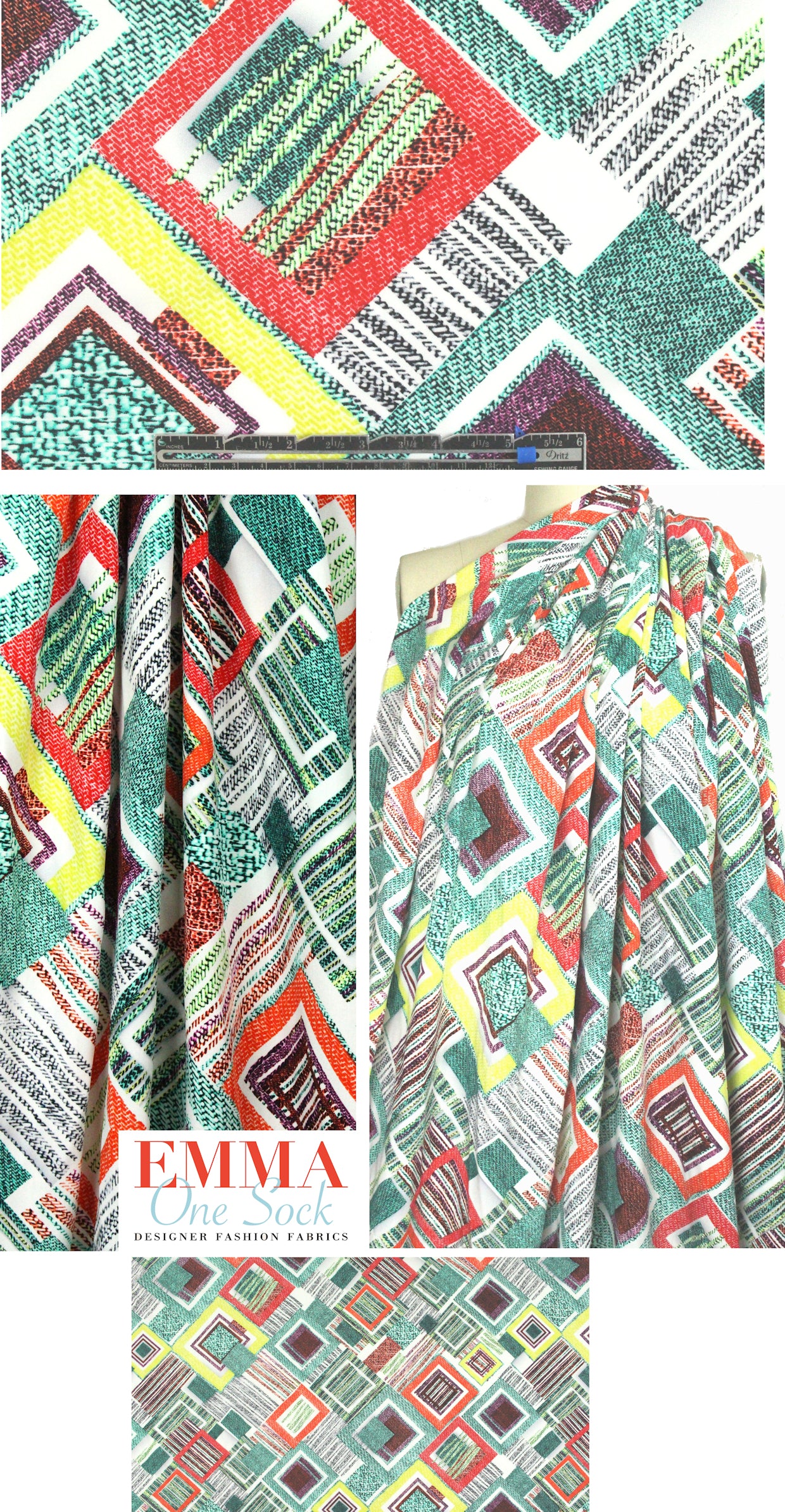'tilted squares' drapey viscose woven .66 yds