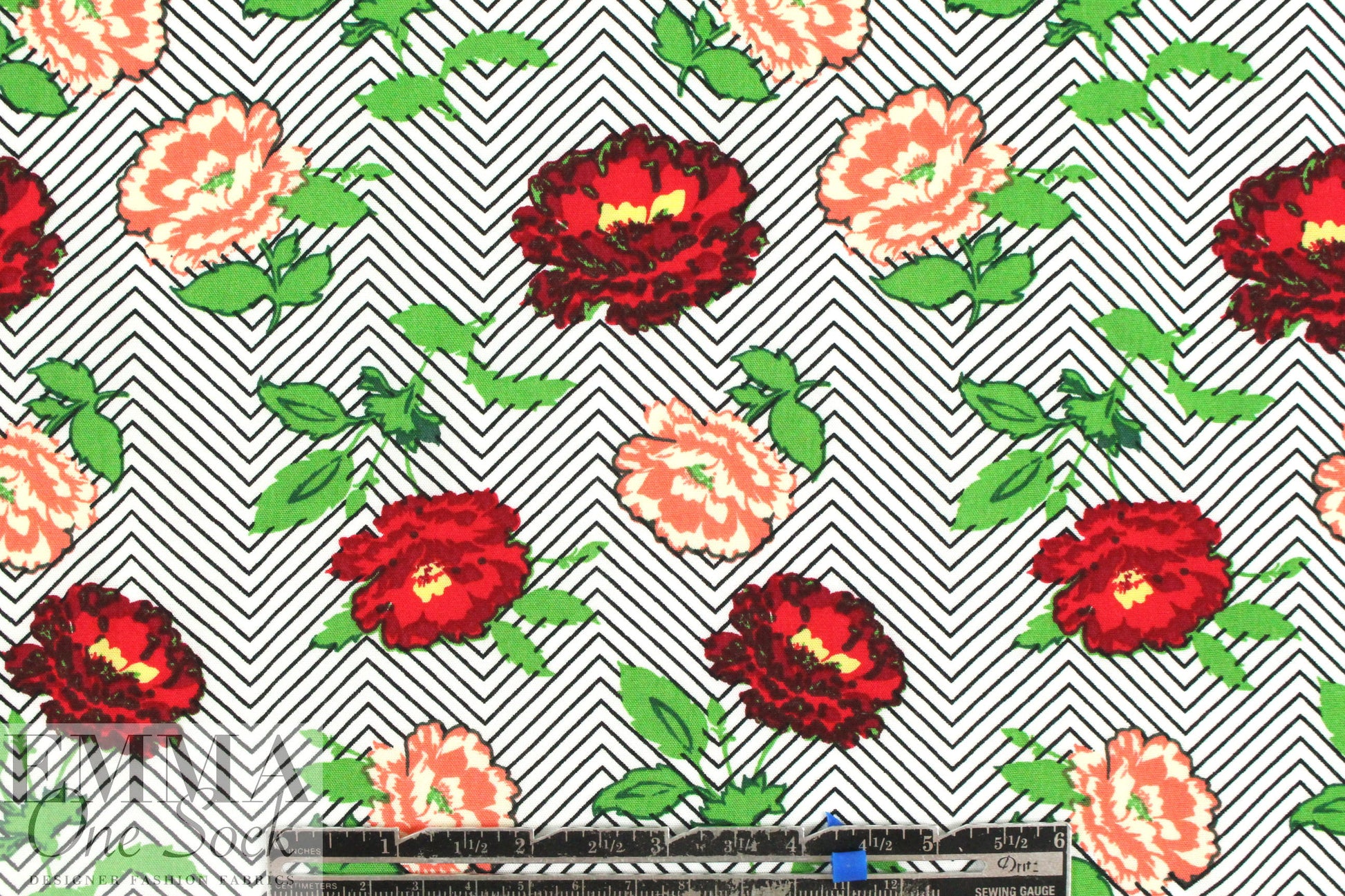 'campy flowers' drapey viscose woven - red 1.66 yd
