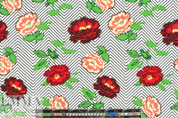 'campy flowers' drapey viscose woven - red 1.375 yds