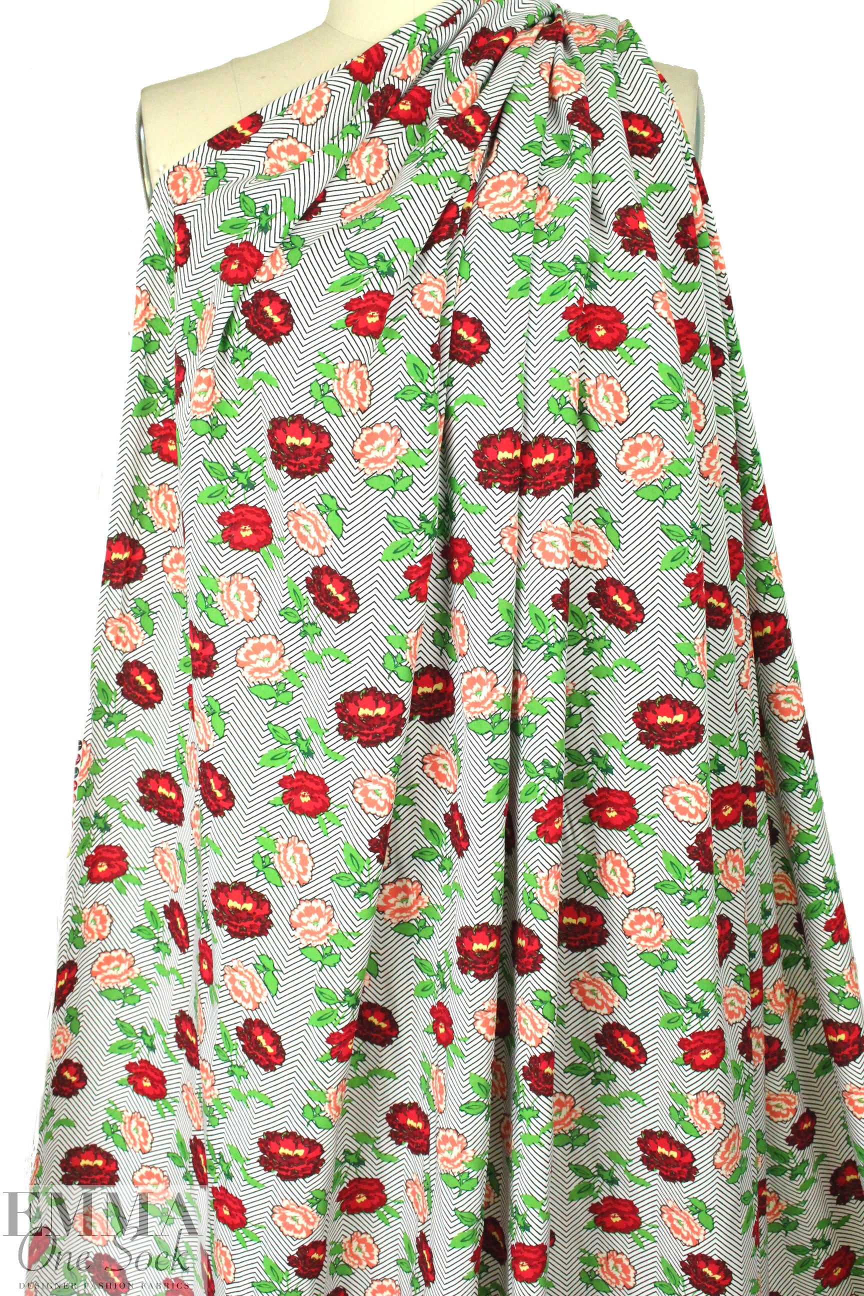 'campy flowers' drapey viscose woven - red 1.375 yds