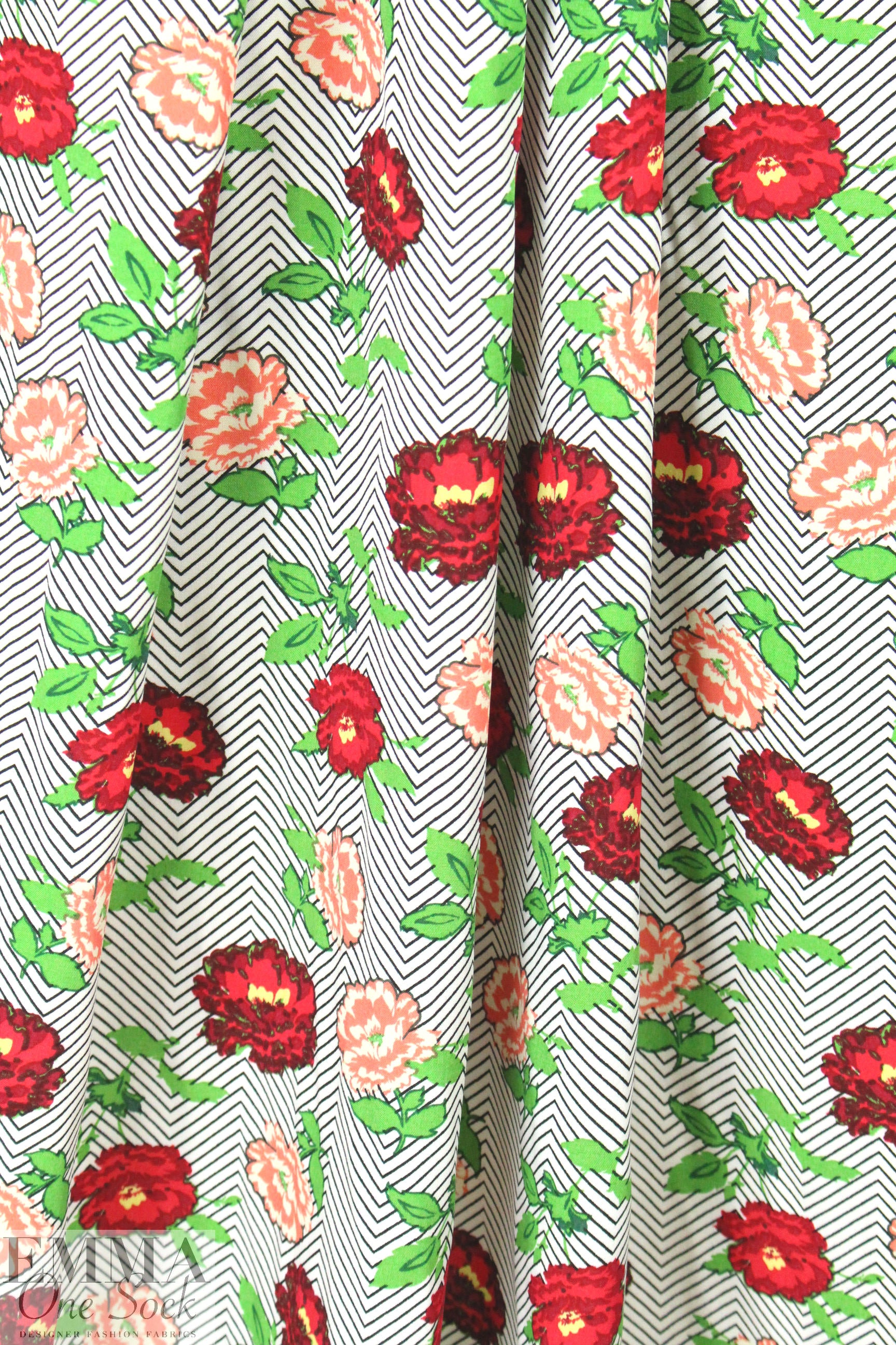 'campy flowers' drapey viscose woven - red 2 yd