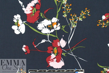 'les fleurs' drapey viscose woven - navy 1.75 yds