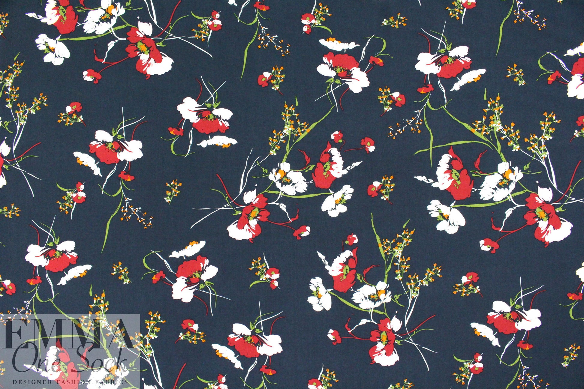 'les fleurs' drapey viscose woven - navy 1.25 yds