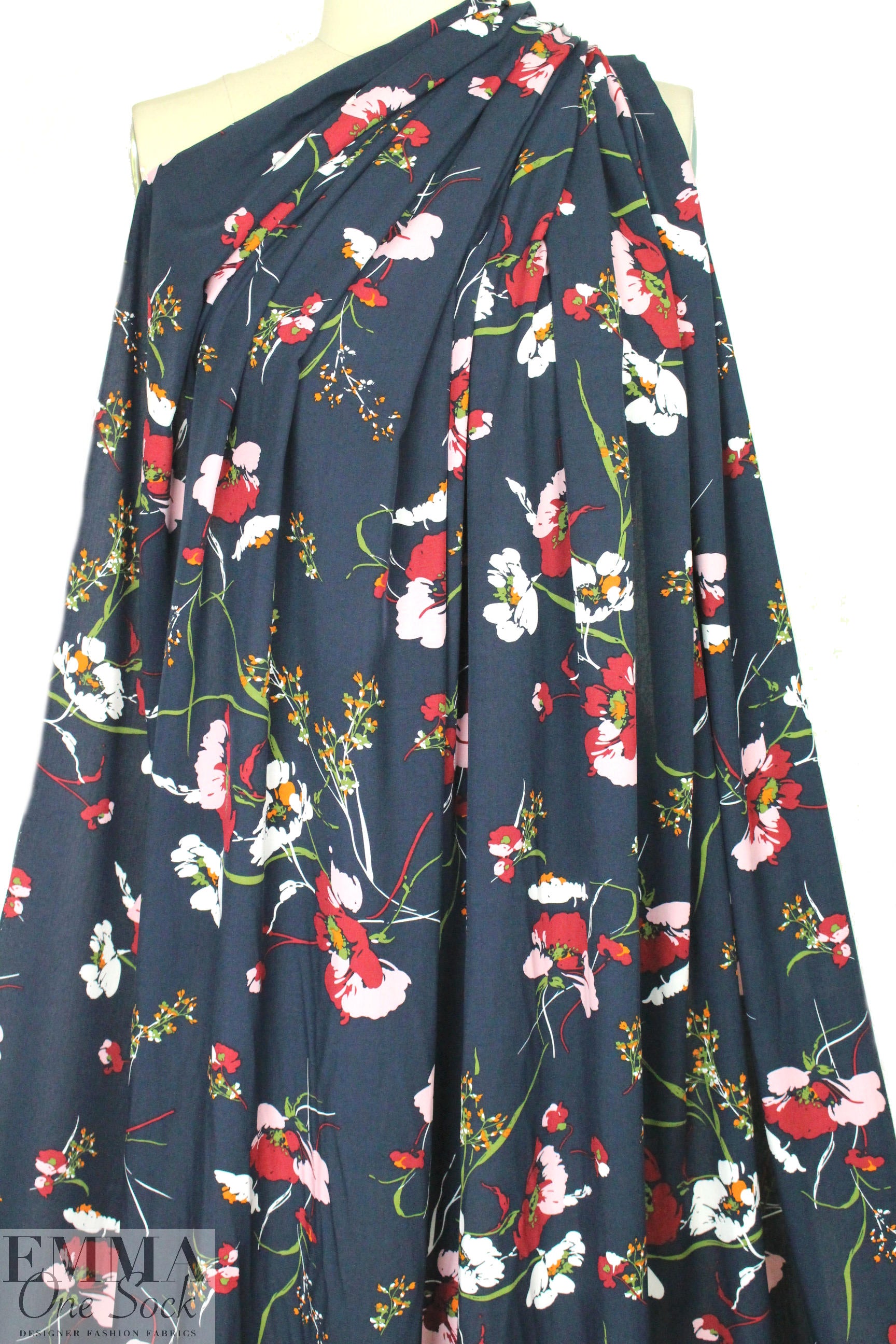 'les fleurs' drapey viscose woven - navy