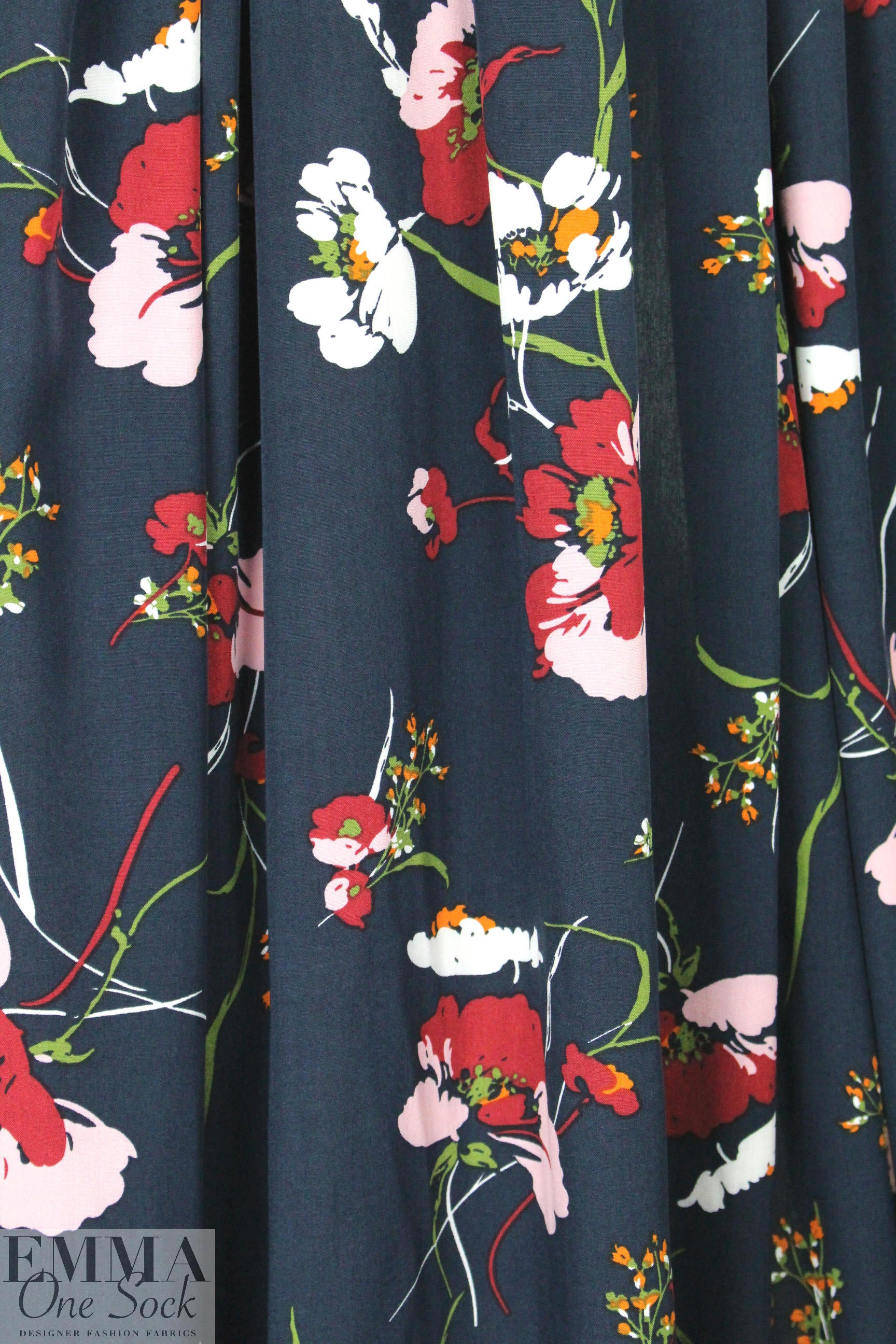 'les fleurs' drapey viscose woven - navy
