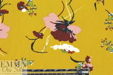 'les fleurs' drapey viscose woven - mustard 1.75 yd