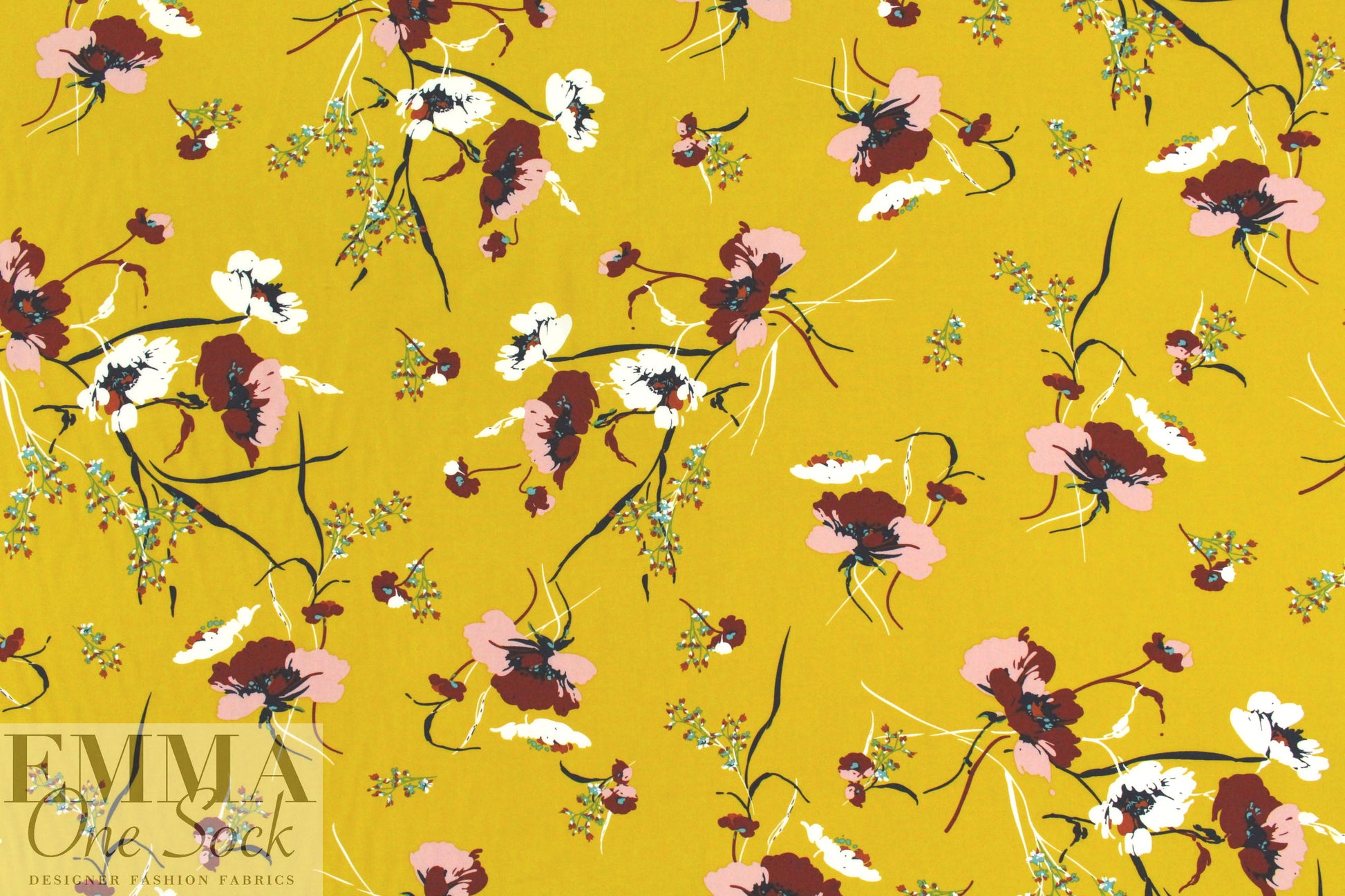 'les fleurs' drapey viscose woven - mustard 1.75 yd