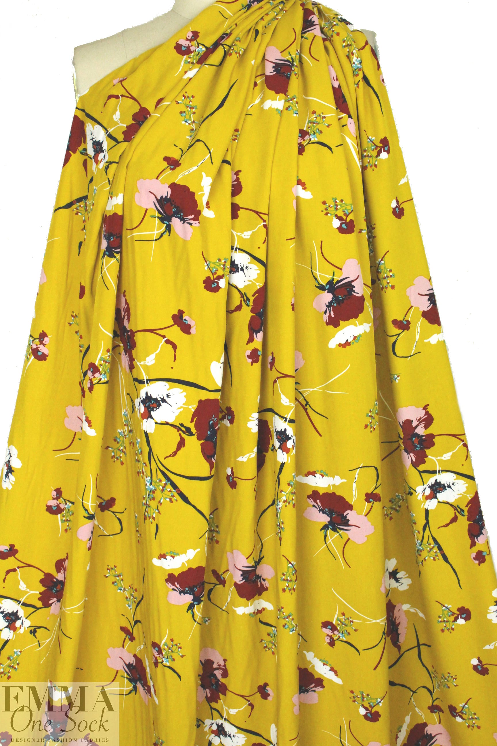 'les fleurs' drapey viscose woven - mustard 1.125 yds