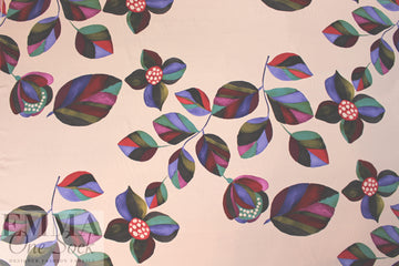 stylized floral on blush drapey viscose woven