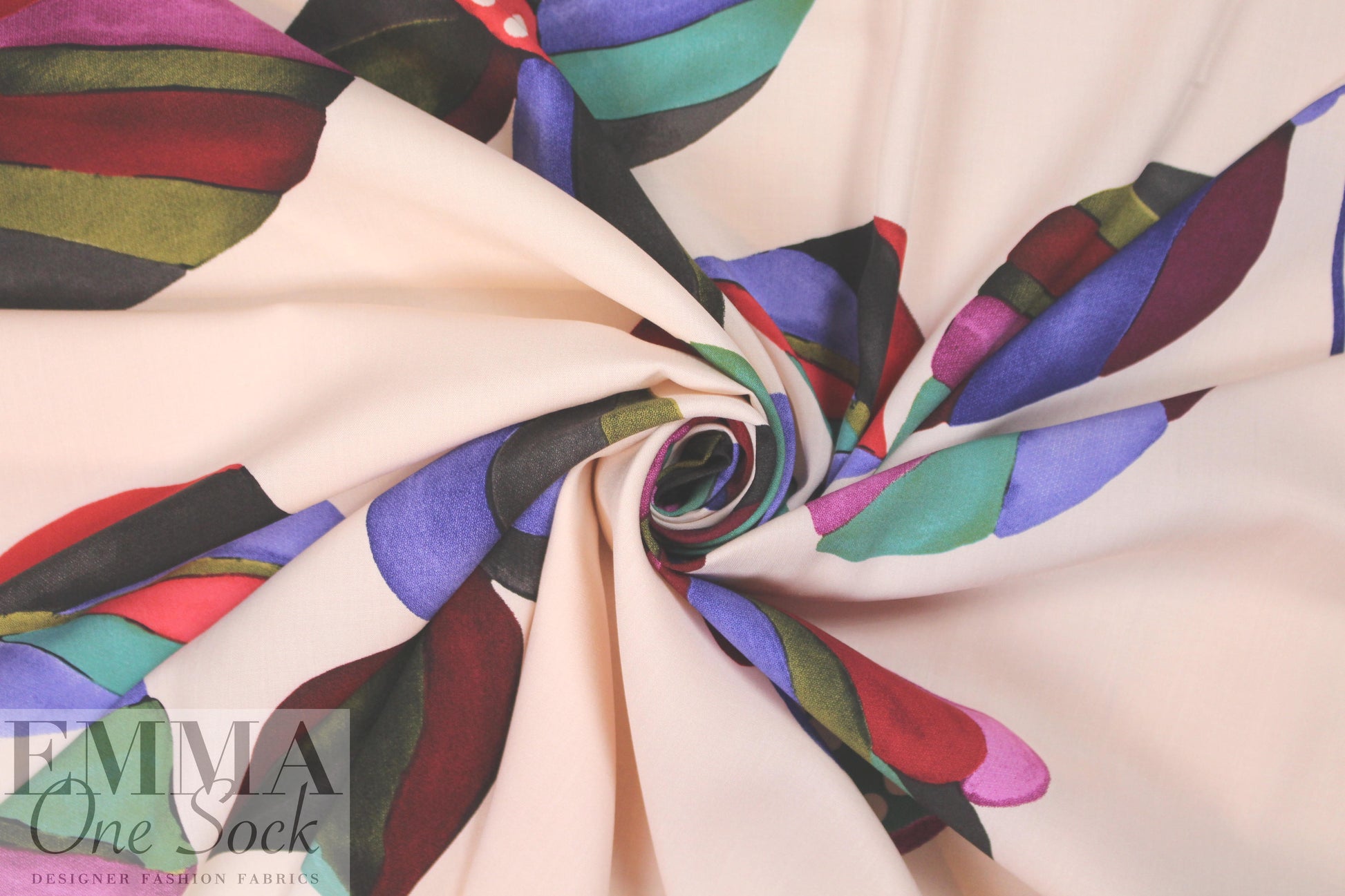 stylized floral on blush drapey viscose woven 1.375 yds Minor Flaw