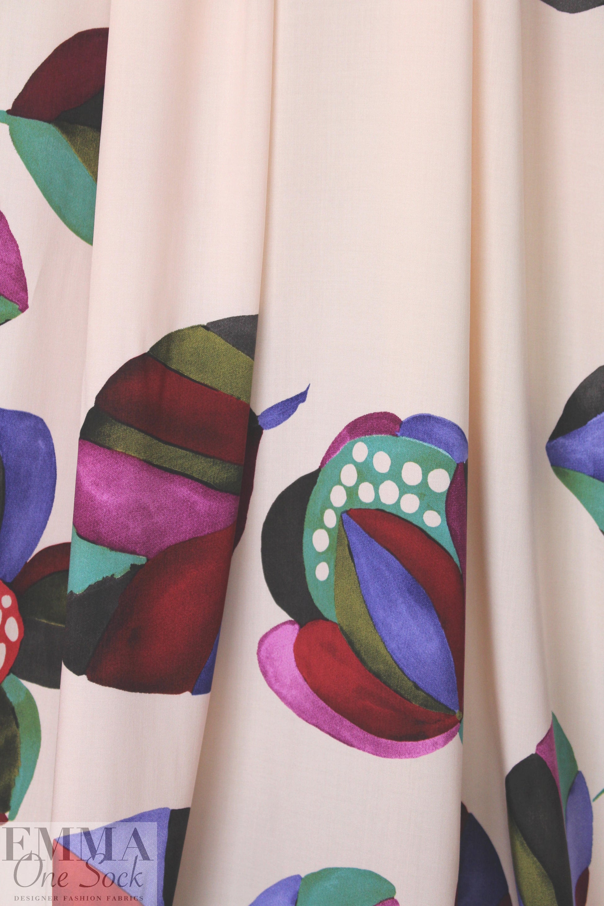 stylized floral on blush drapey viscose woven