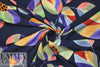 stylized floral on navy drapey viscose woven