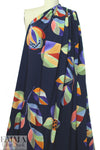 stylized floral on navy drapey viscose woven 1 yard