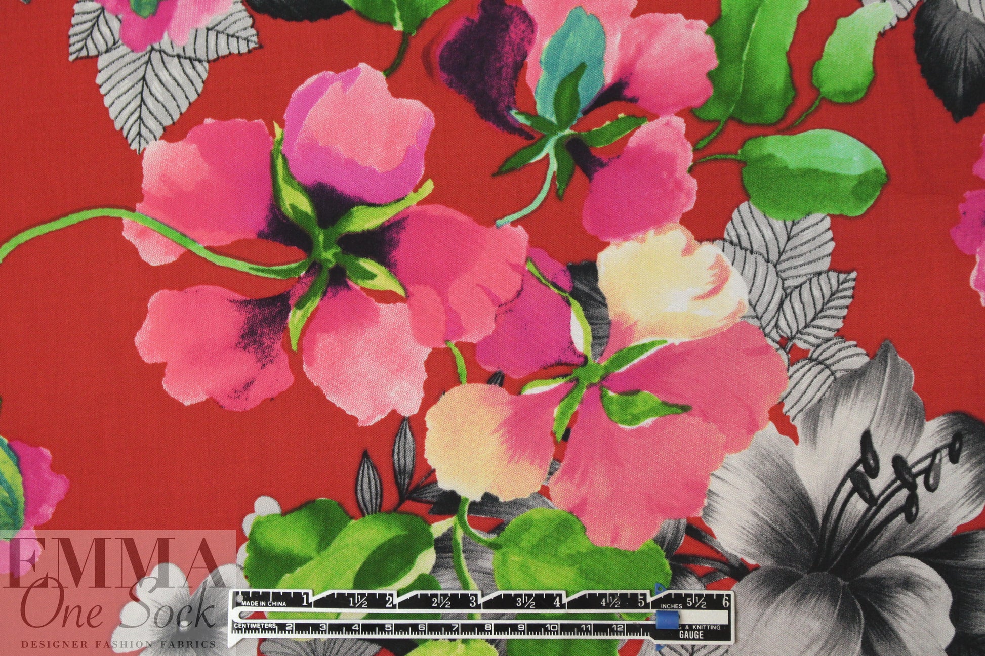 floral bouquets drapey viscose woven - red 1.625 yd