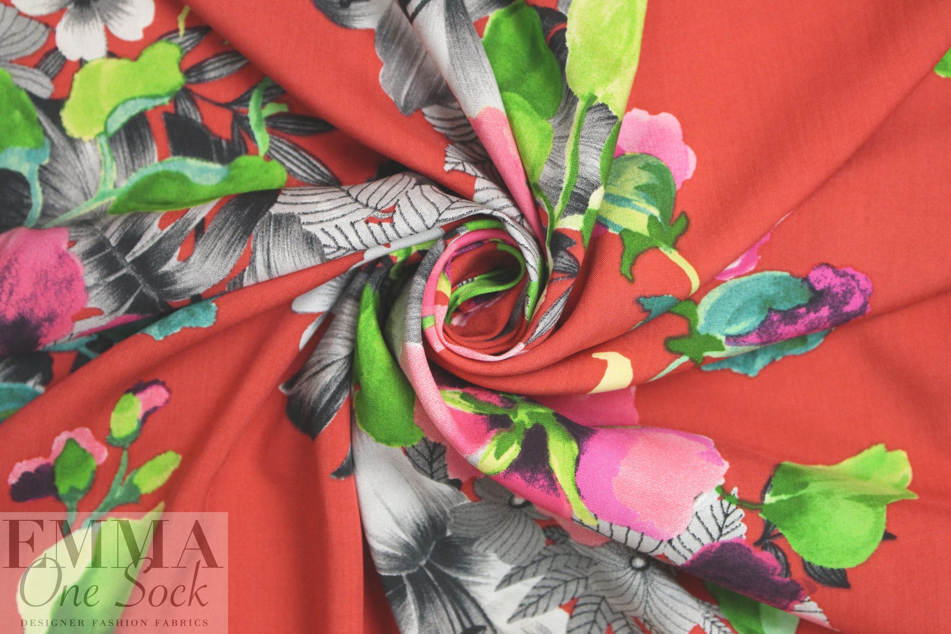 floral bouquets drapey viscose woven - red 1.875 yd