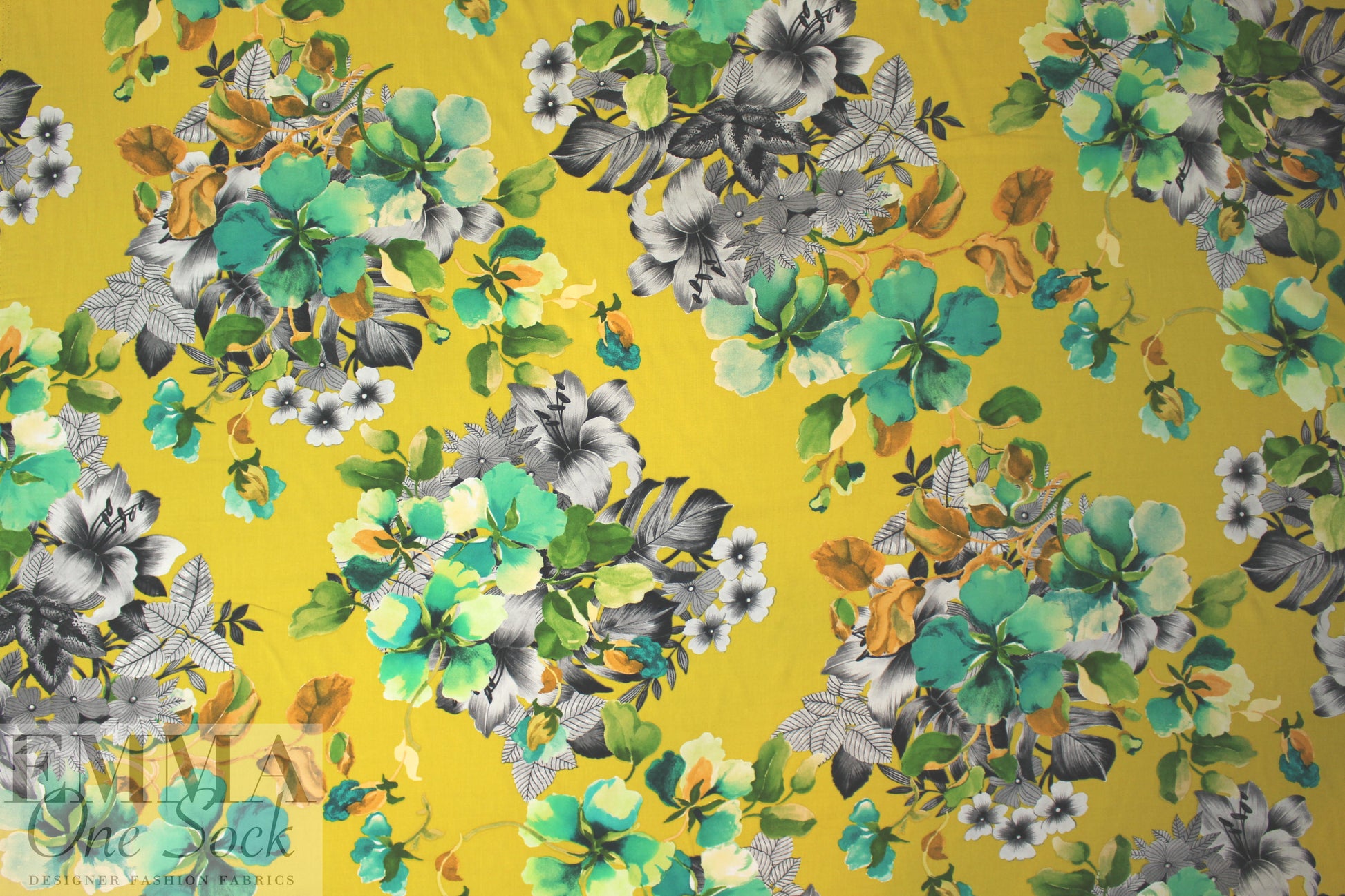 floral bouquets drapey viscose woven - mustard