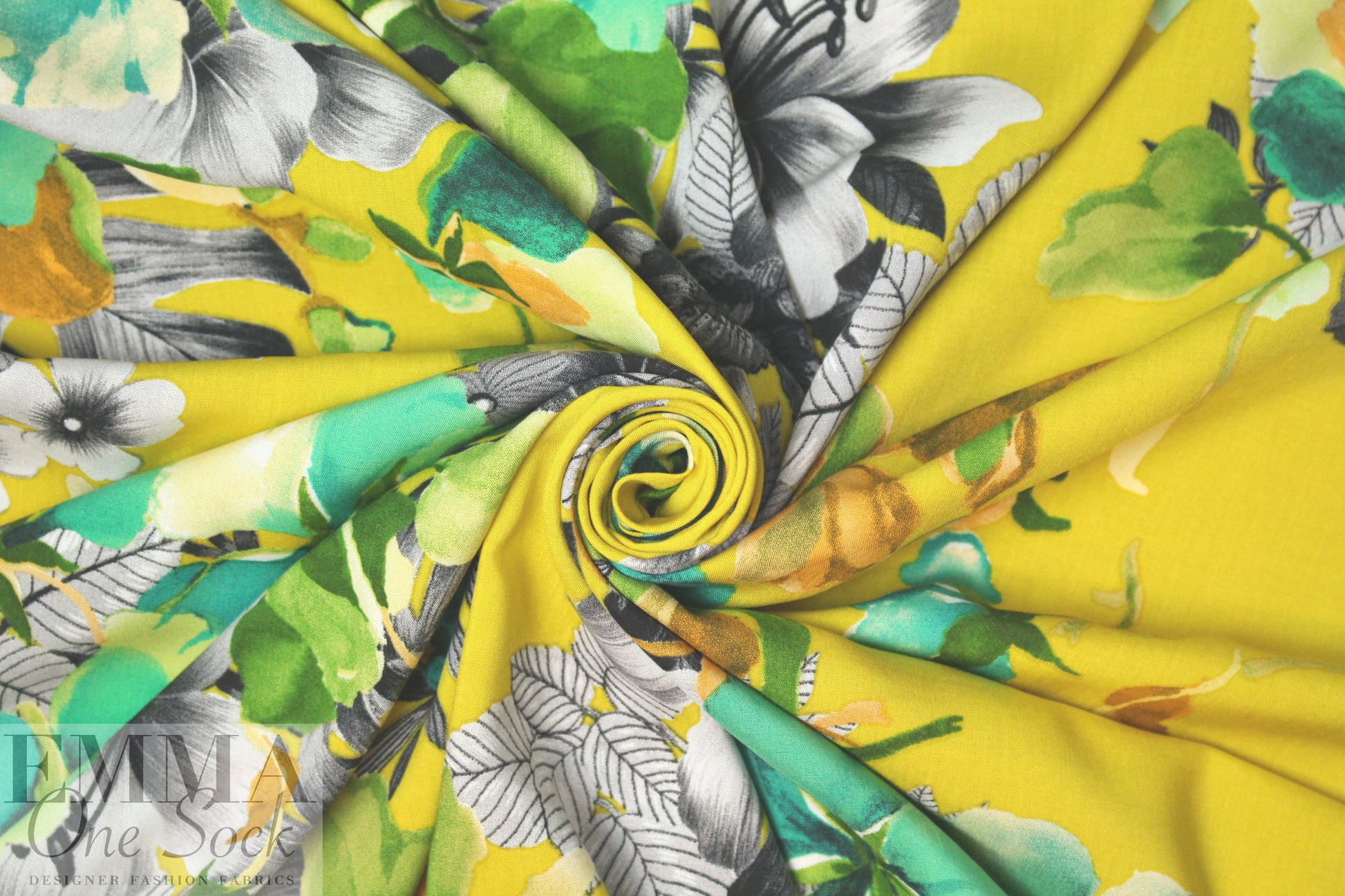 floral bouquets drapey viscose woven - mustard 1 yard
