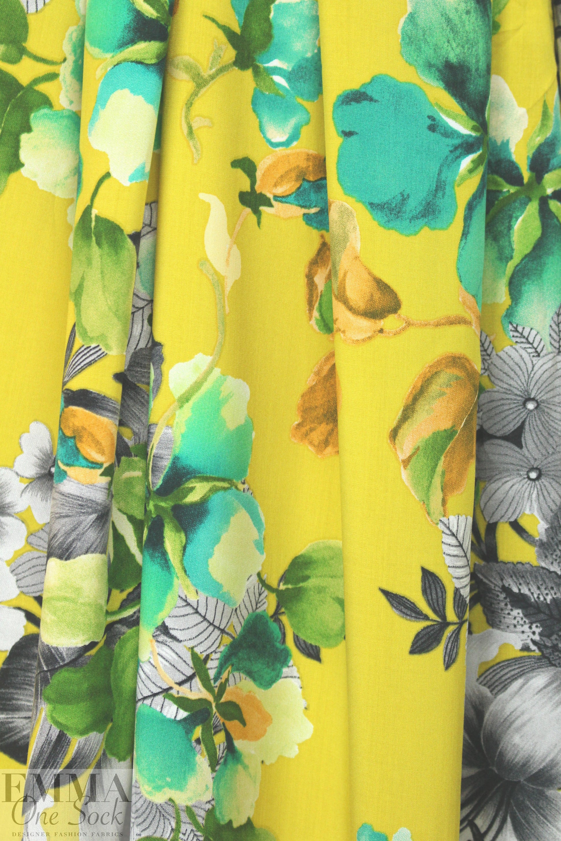 floral bouquets drapey viscose woven - mustard