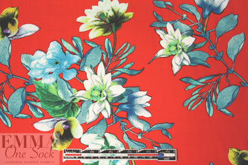 floral garland drapey viscose woven - red