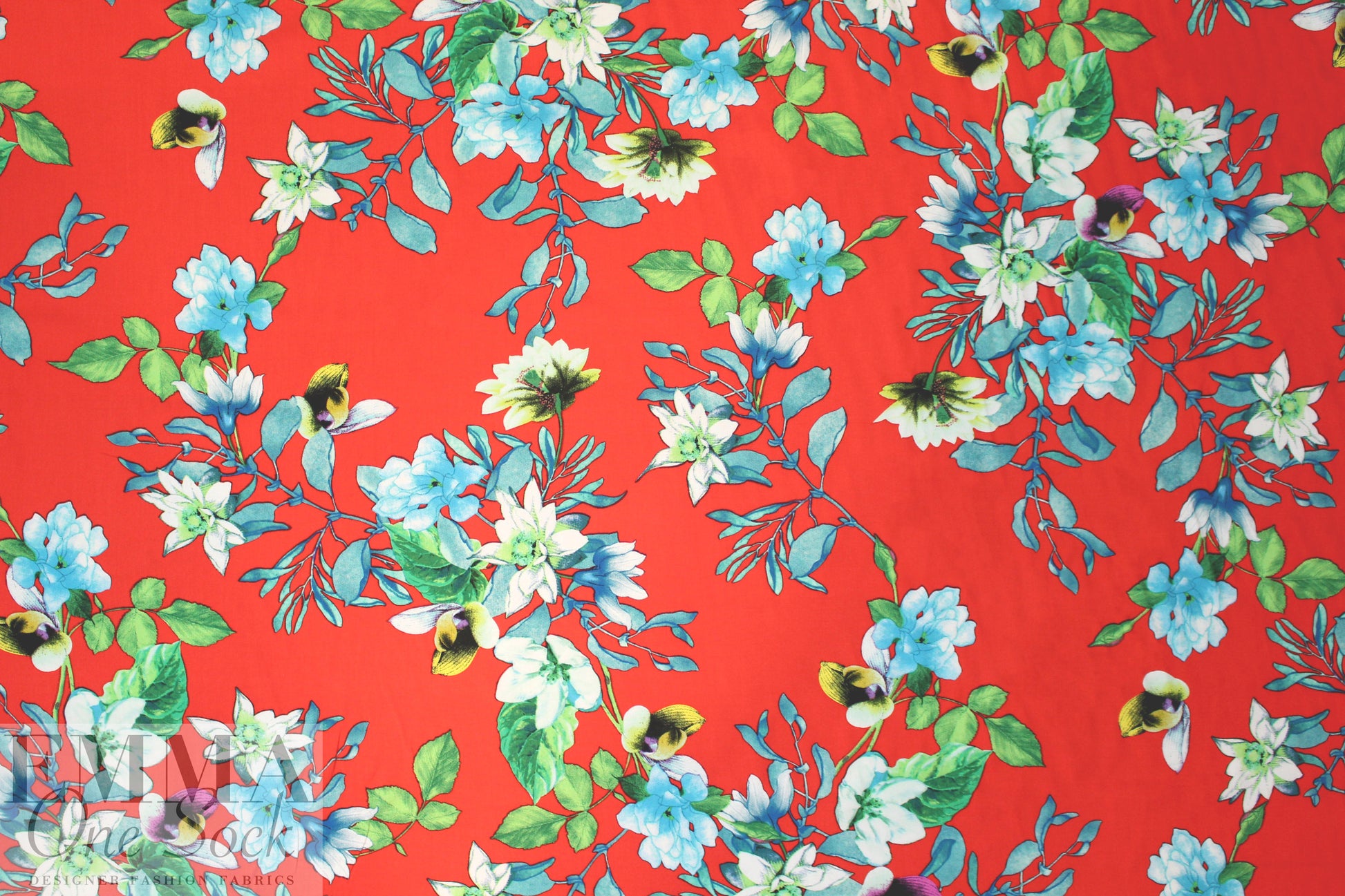 floral garland drapey viscose woven - red