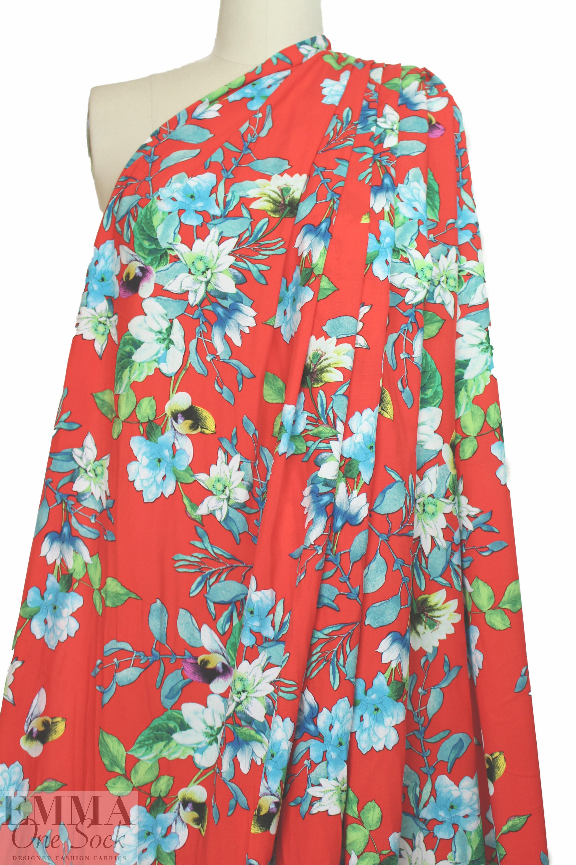 floral garland drapey viscose woven - red