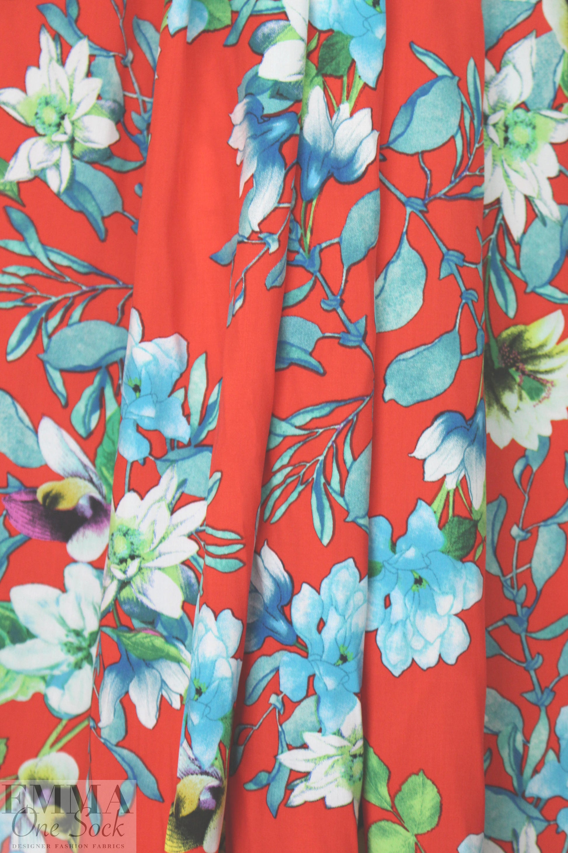 floral garland drapey viscose woven - red