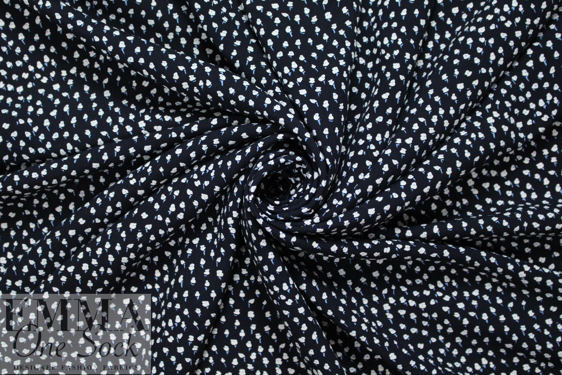 teeny flowers on midnight drapey rayon woven 1.625 yds