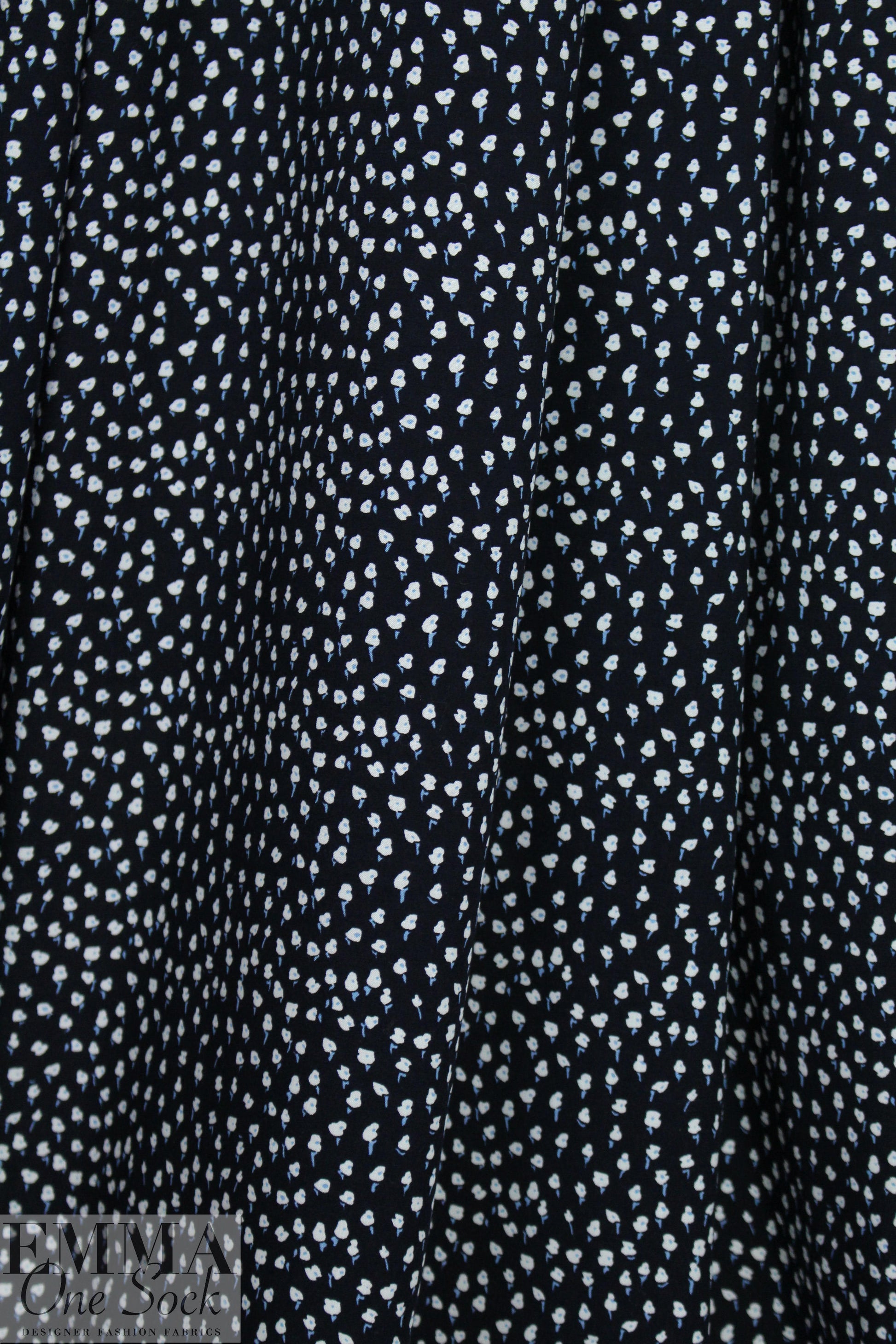 teeny flowers on midnight drapey rayon woven 1.875 yds
