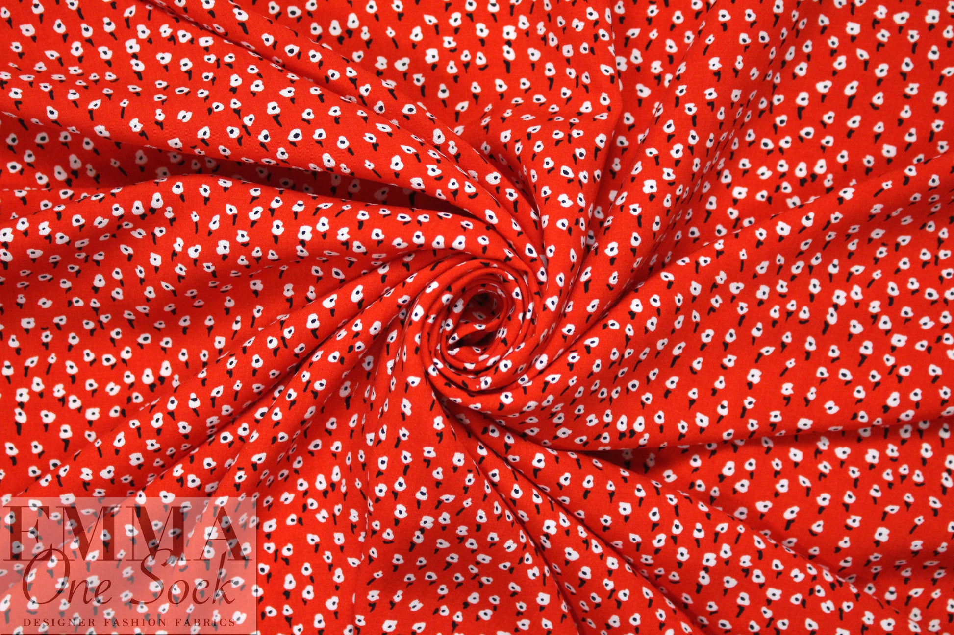 teeny flowers on cherry drapey rayon woven 1 yard