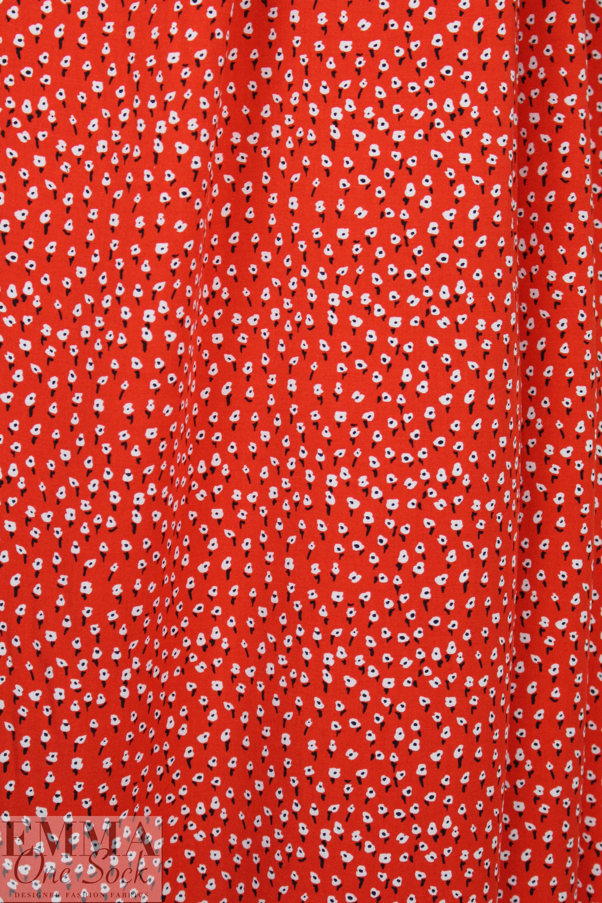 teeny flowers on cherry drapey rayon woven 1 yard