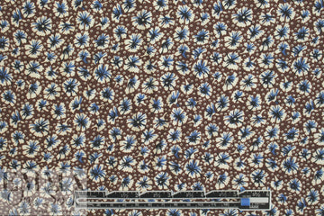 nutmeg/denim/ecru floral drapey viscose woven .75 yds