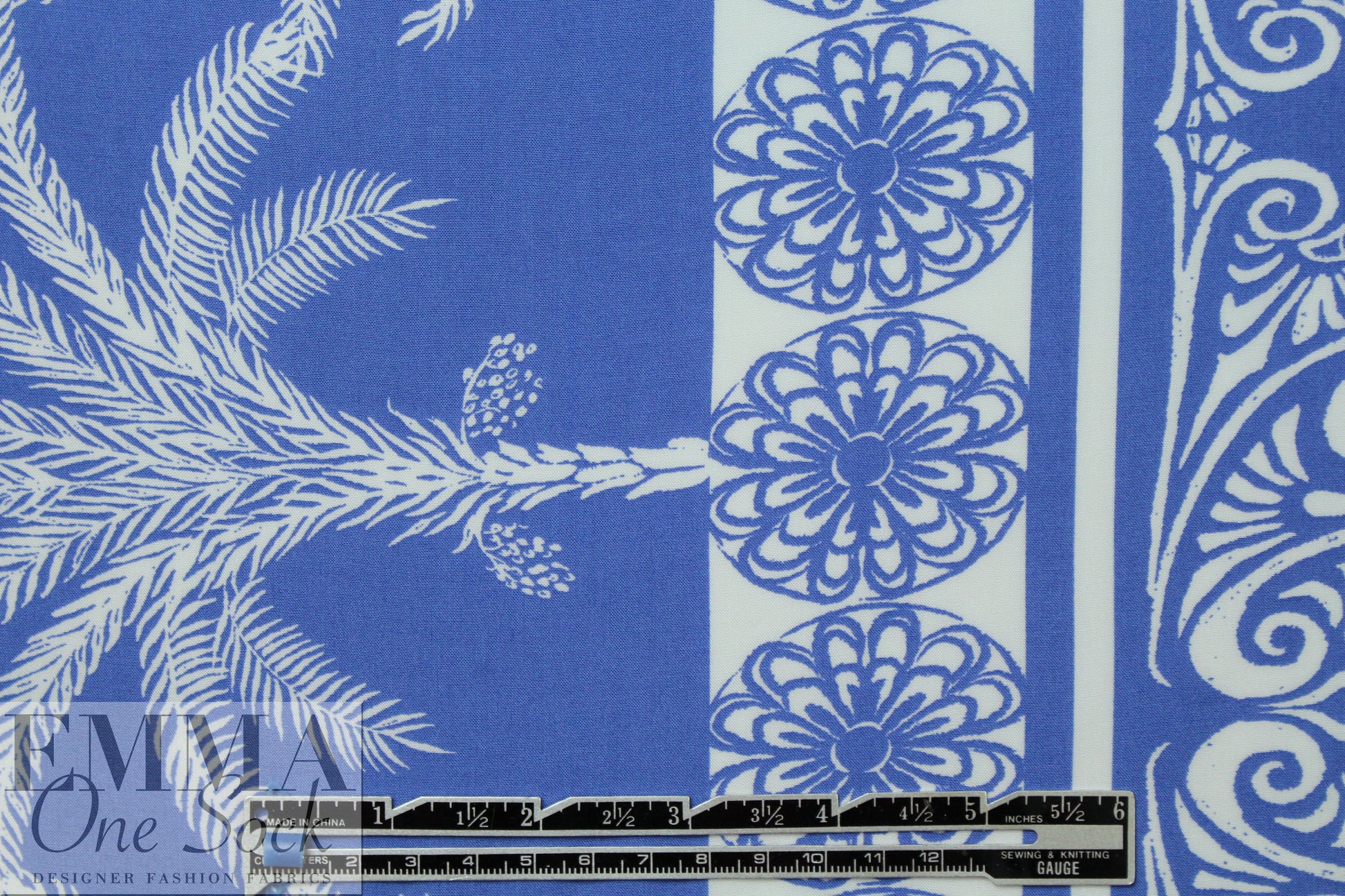 deco palm stripes Oeko-tex cert. rayon woven - french blue 1.875 yd
