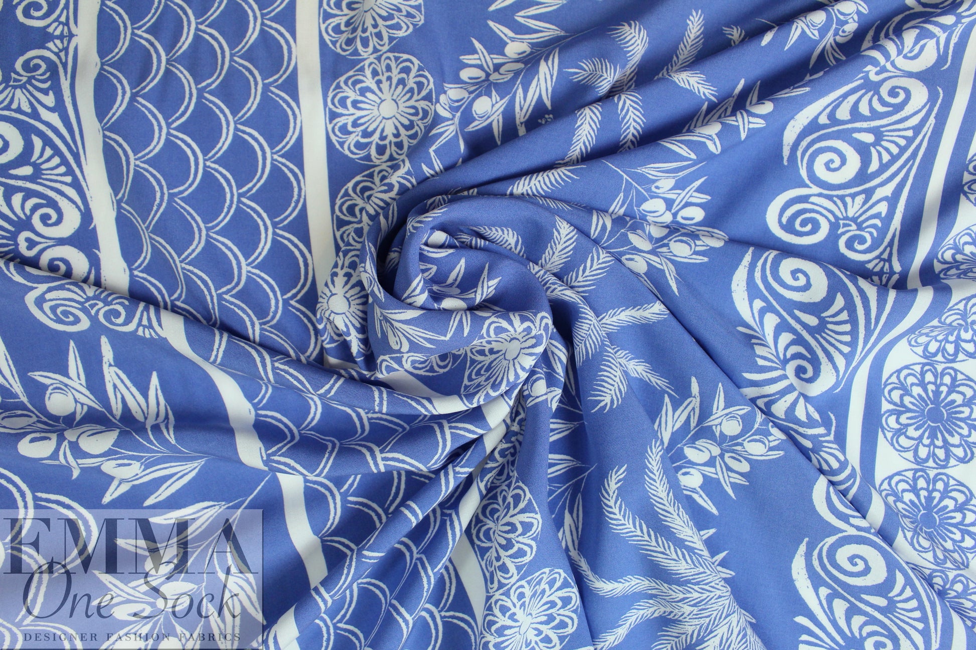 deco palm stripes Oeko-tex cert. rayon woven - french blue 1.875 yd