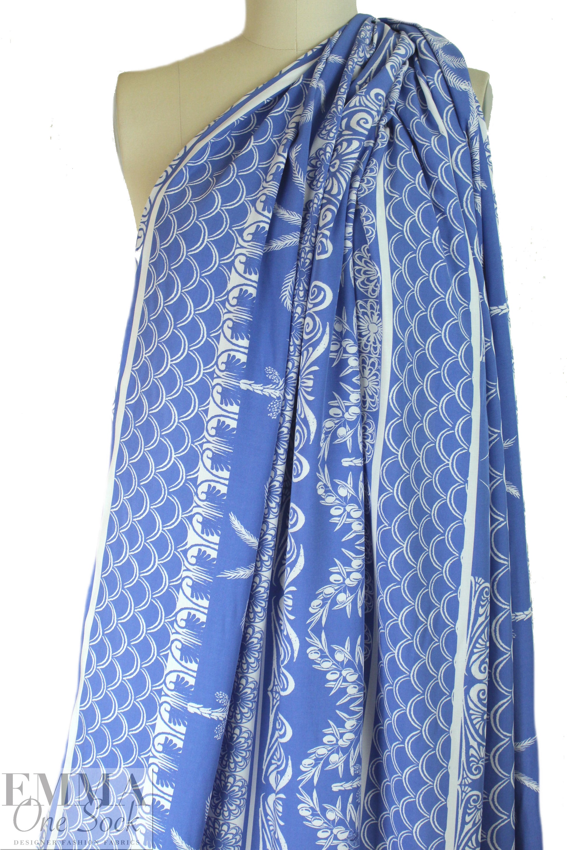 deco palm stripes Oeko-tex cert. rayon woven - french blue 1.875 yd