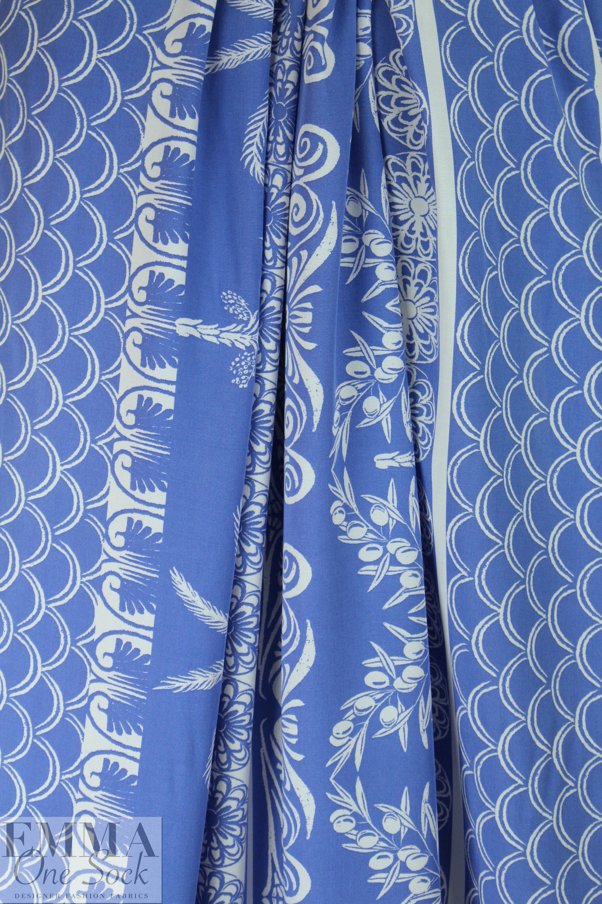 deco palm stripes Oeko-tex cert. rayon woven - French blue