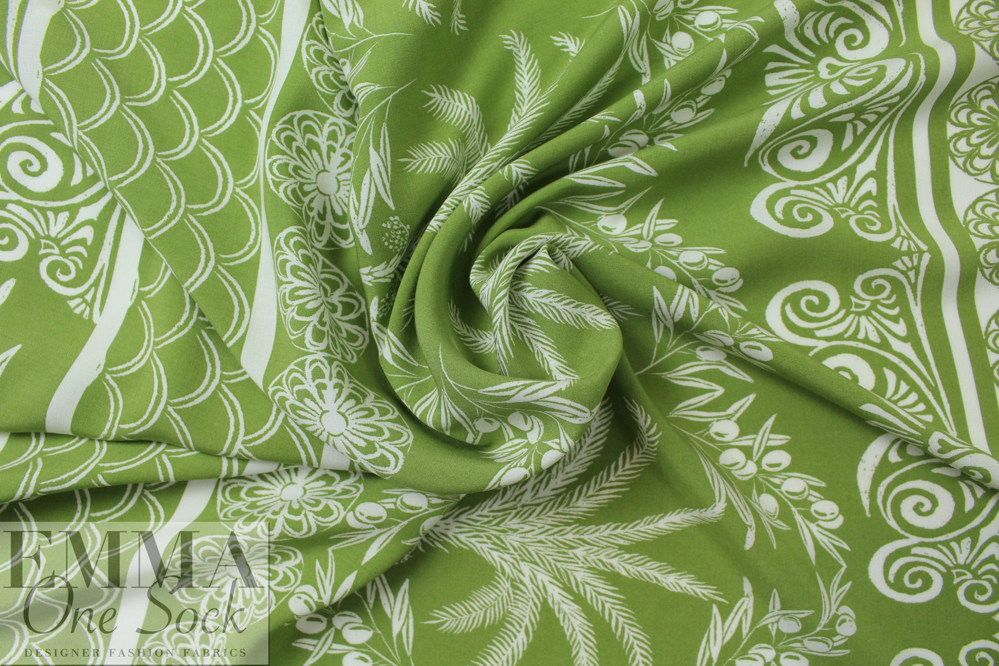 deco palm stripes Oeko-tex cert. rayon woven - avocado 1.625 yd