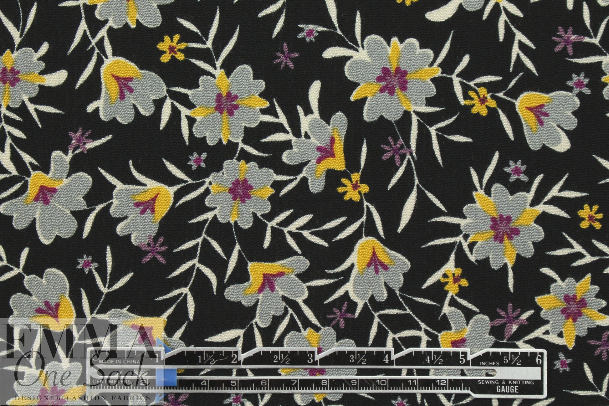 yoryu viscose crinkled woven - sterling blossoms 1.8 yd