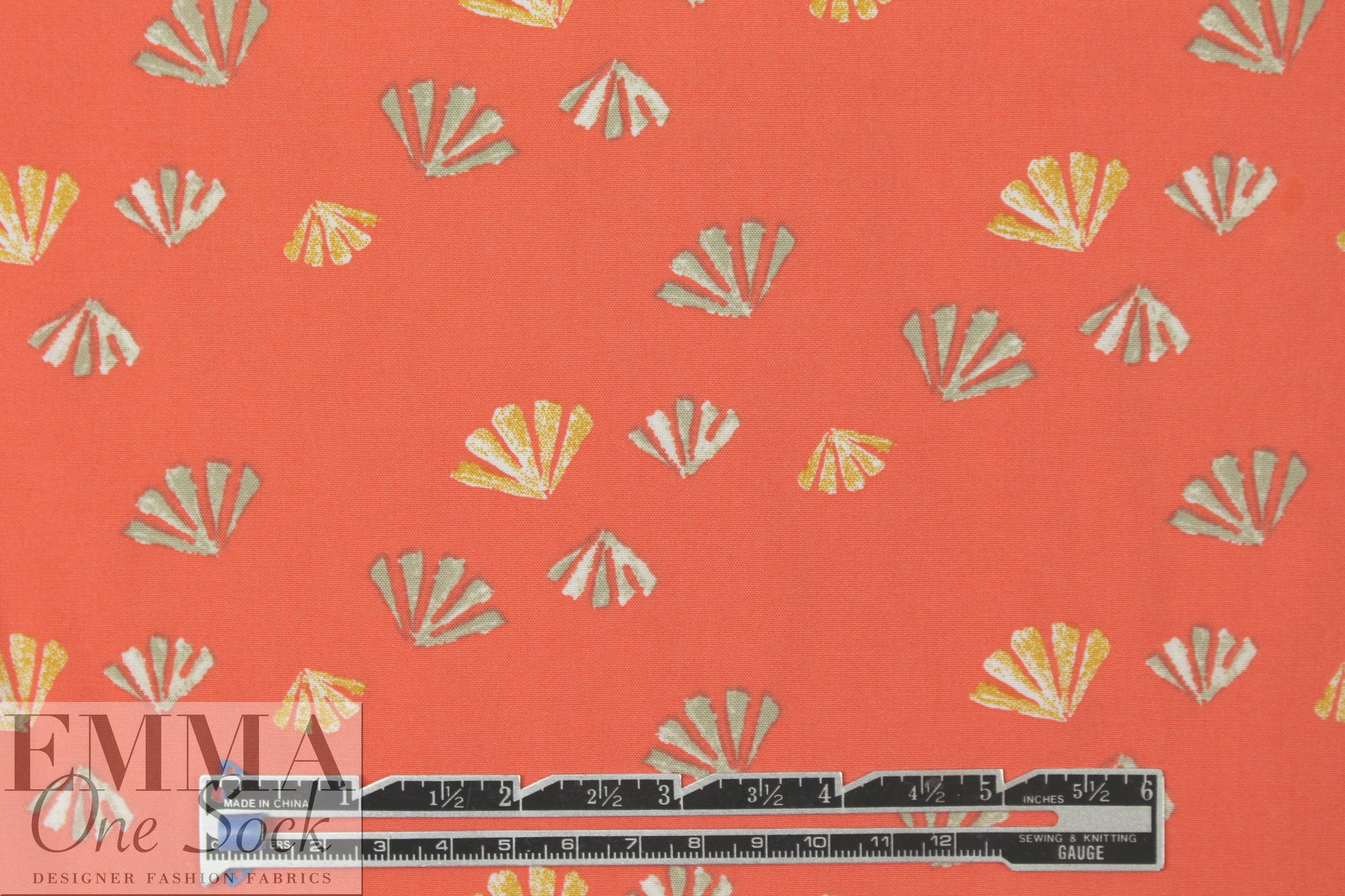 deco-leaf motif Oeko-Tex cert. viscose woven - tangerine 1.75 yds