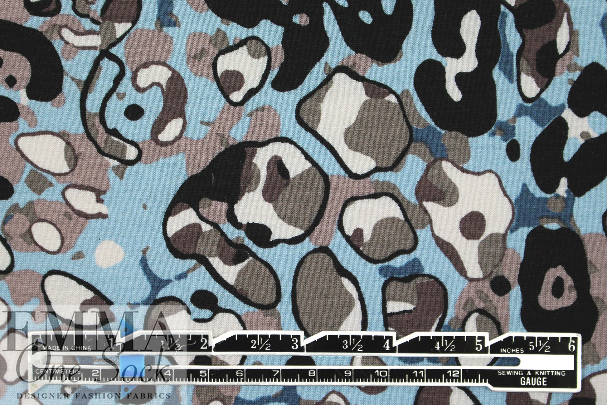 stylized animal Oeko-tex viscose knit - driftwood/blue 2 yds
