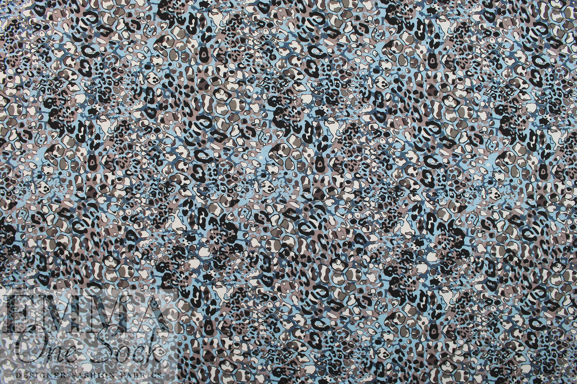 stylized animal Oeko-tex viscose knit - driftwood/blue