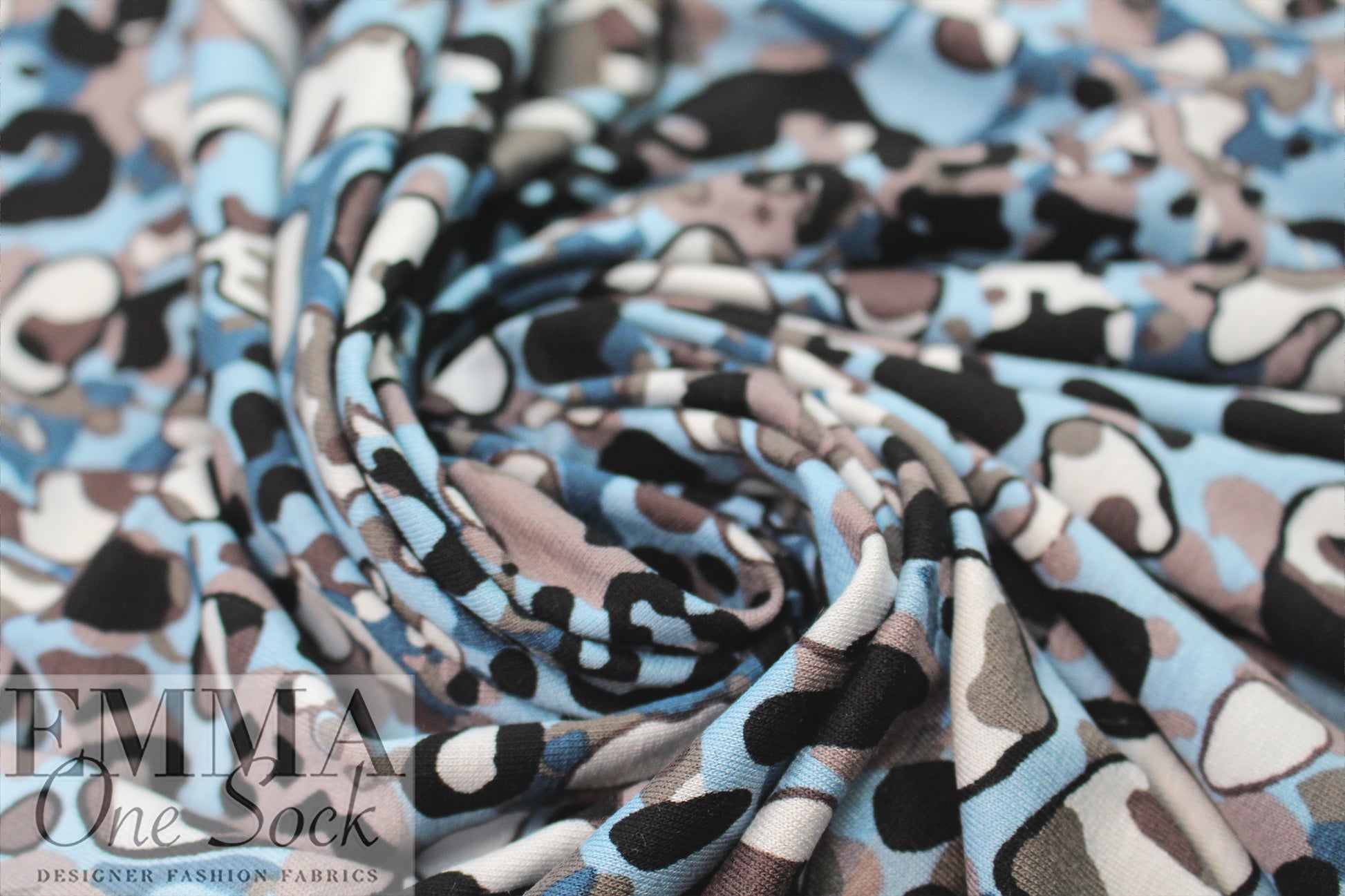 stylized animal Oeko-tex viscose knit - driftwood/blue 2 yds