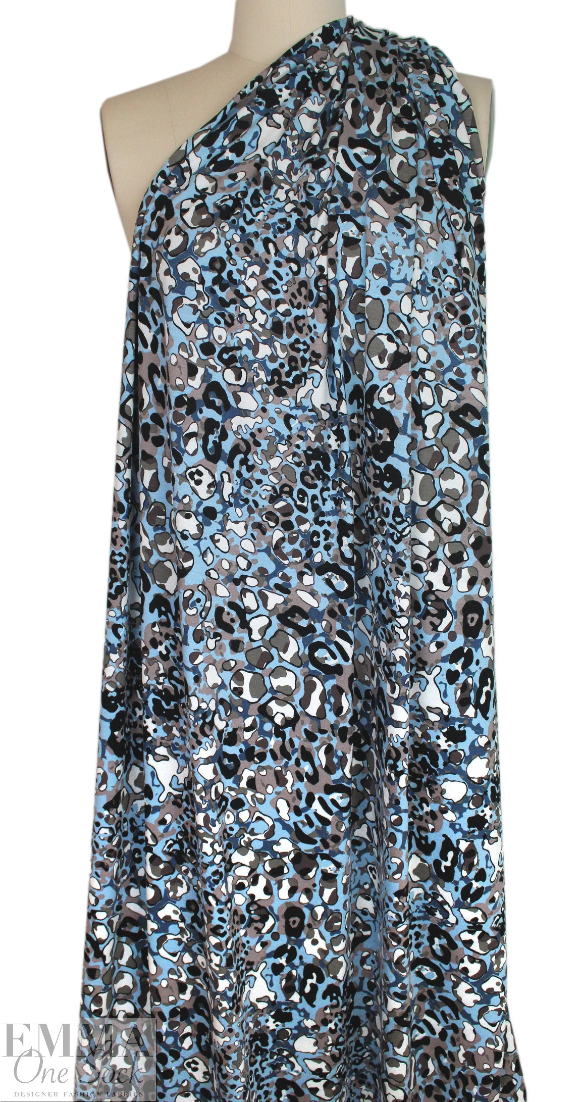 stylized animal Oeko-tex viscose knit - driftwood/blue