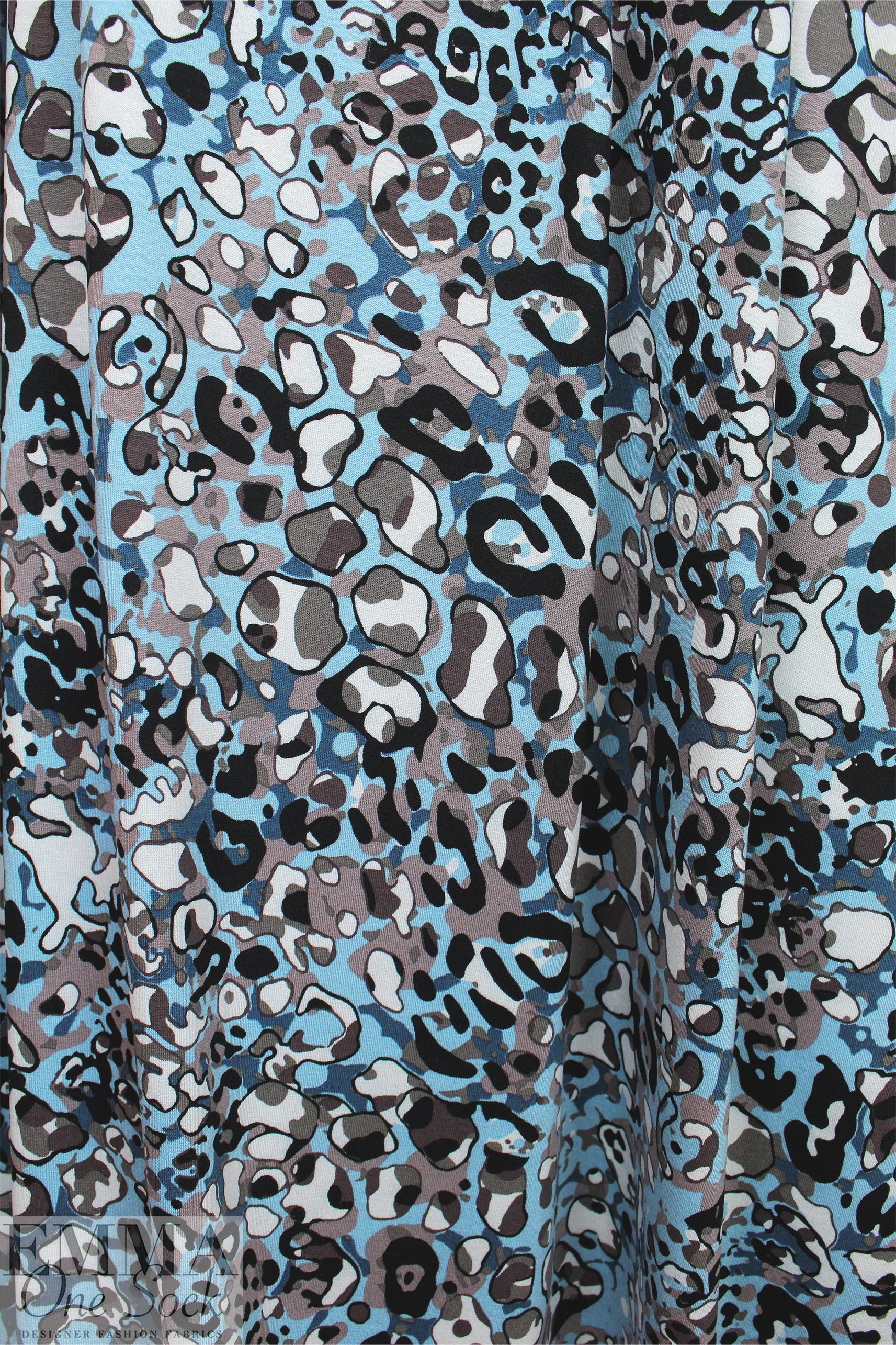 stylized animal Oeko-tex viscose knit - driftwood/blue 2 yds