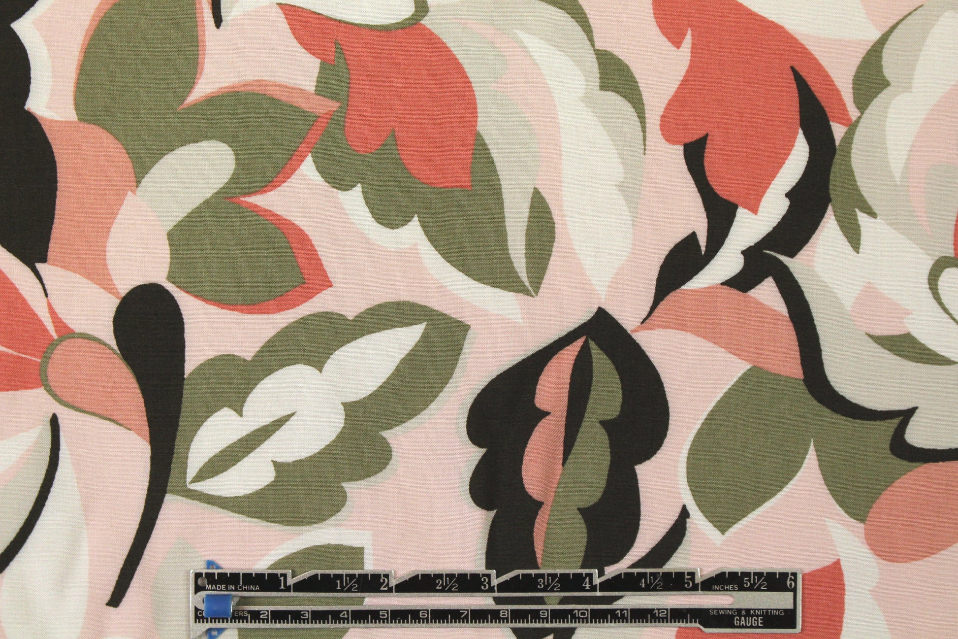 Italian pink blush/loden stylized flowers viscose challis