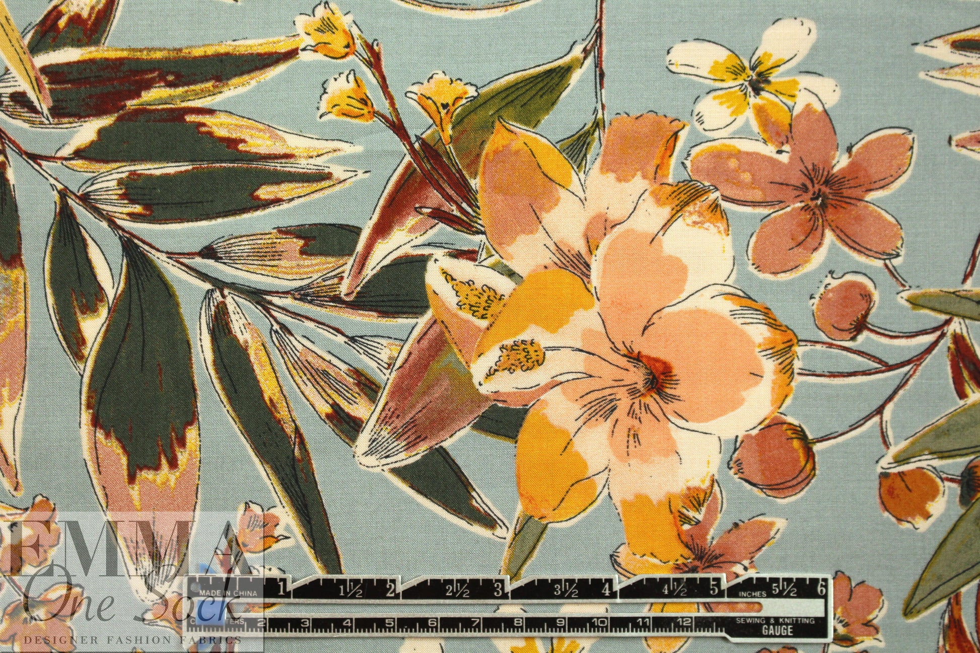 Italian woodland blooms viscose challis .5 yds