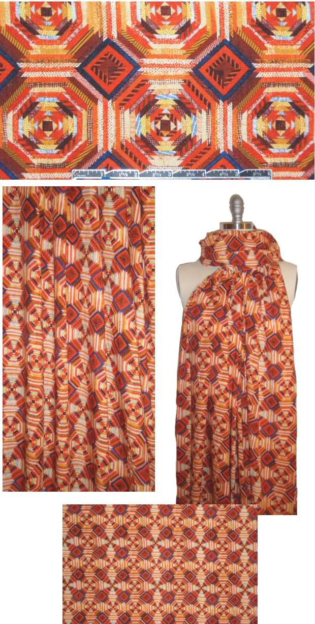 quilt motif drapey viscose woven - spice tones 2 yds