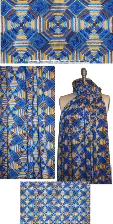 quilt motif drapey viscose woven - blue tones