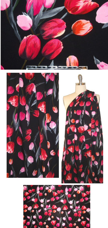 tulip cascade drapey rayon woven - pink/black 1.875 yds