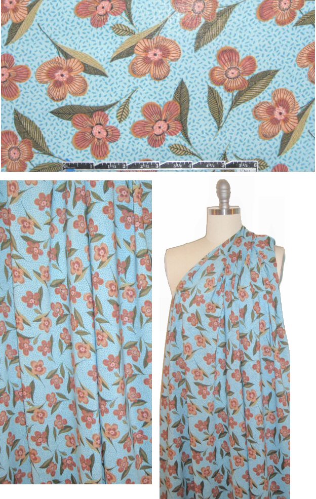 decorative floral design viscose woven - blue